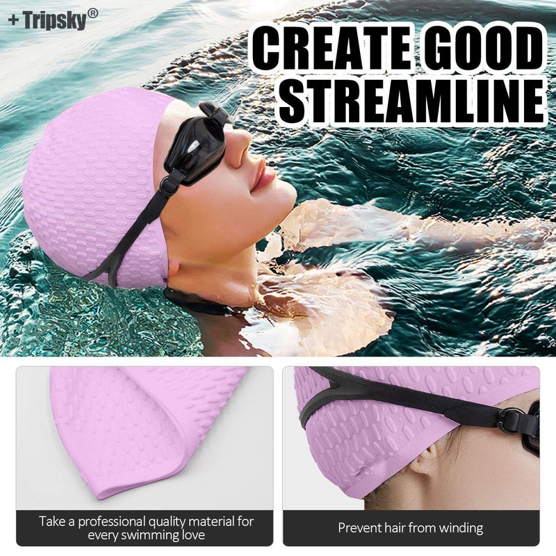 Tripsky Silicone Swim Cap,Comfortable Bathing Cap Ideal for Curly Short Medium Long Hair, Swimming Cap for Women and Men, Shower Caps Keep Hairstyle Unchanged (Purple) - Image 5